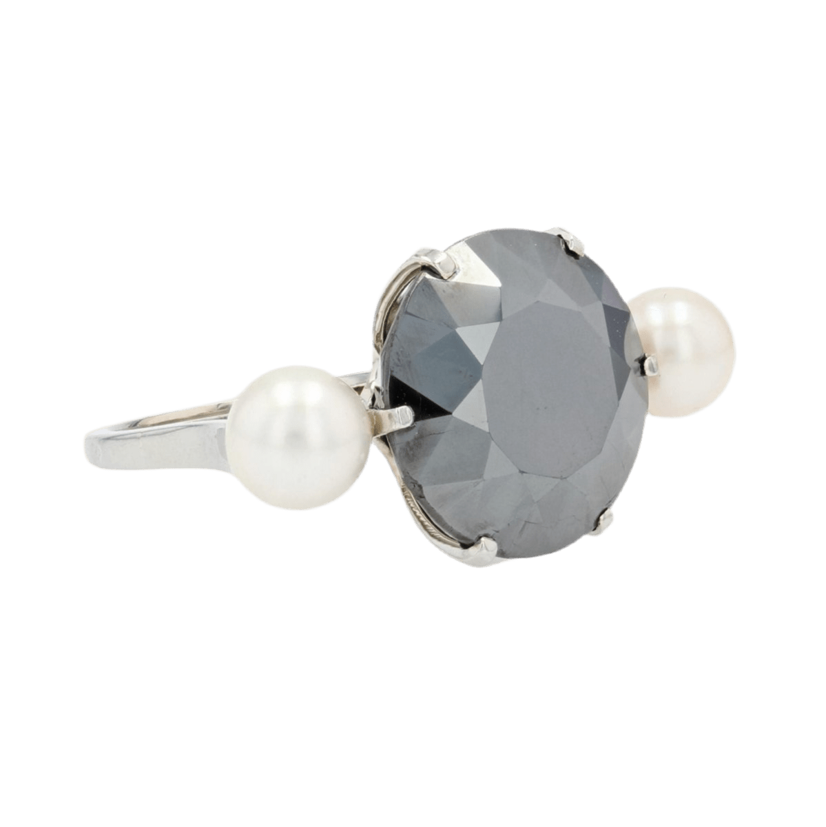 Bague Cocktail en or blanc, hématite, perles et nacre - Castafiore
