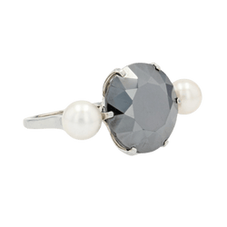 Bague Cocktail en or blanc, hématite, perles et nacre - Castafiore