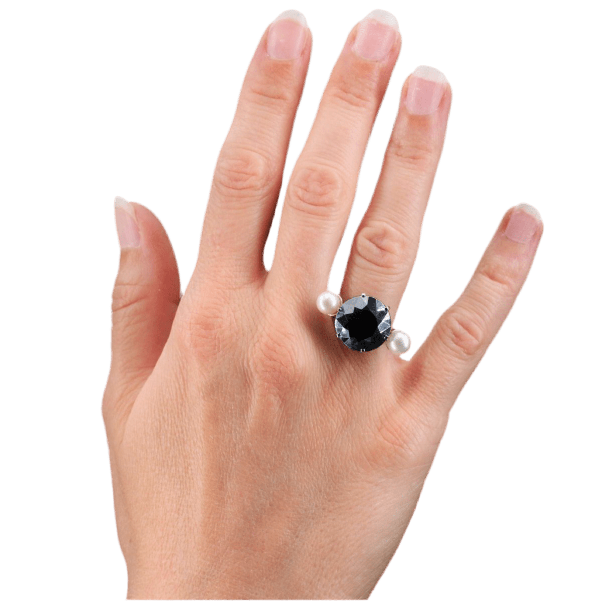 Bague Cocktail en or blanc, hématite, perles et nacre - Castafiore