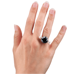 Bague Cocktail en or blanc, hématite, perles et nacre - Castafiore