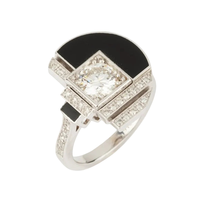 Bague Cocktail en or blanc, laque noire et diamants - Castafiore
