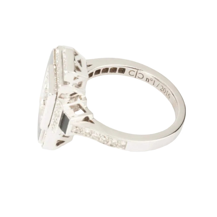 Bague Cocktail en or blanc, laque noire et diamants - Castafiore
