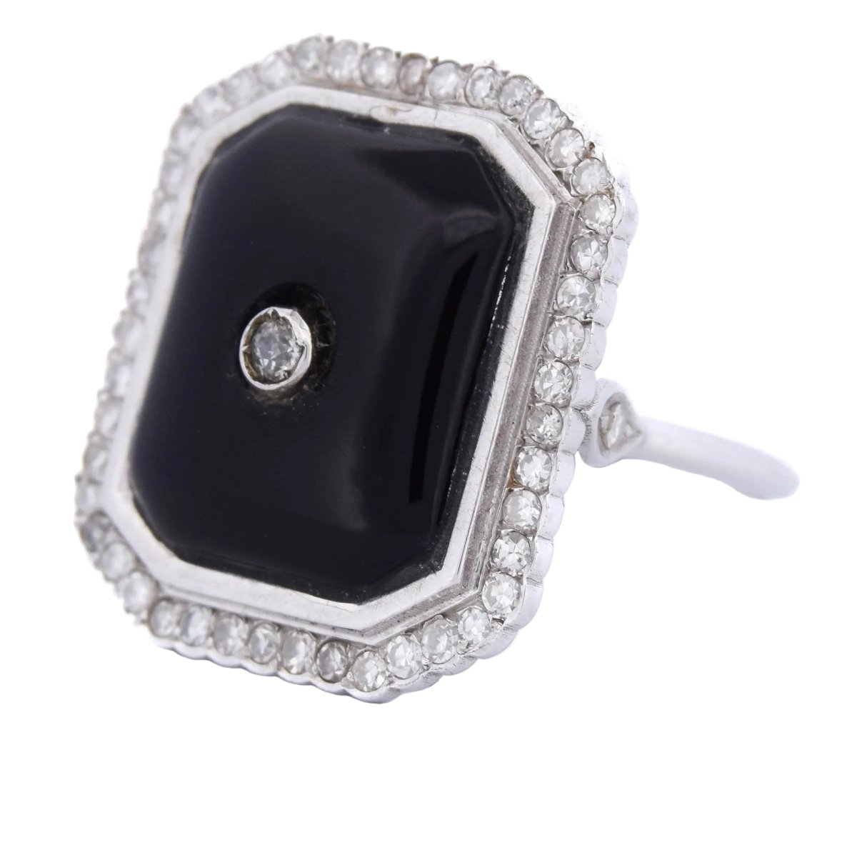 Bague Cocktail en or blanc, onyx et diamants - Castafiore