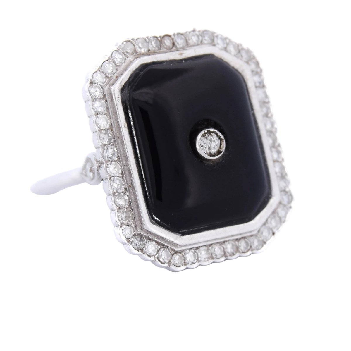 Bague Cocktail en or blanc, onyx et diamants - Castafiore