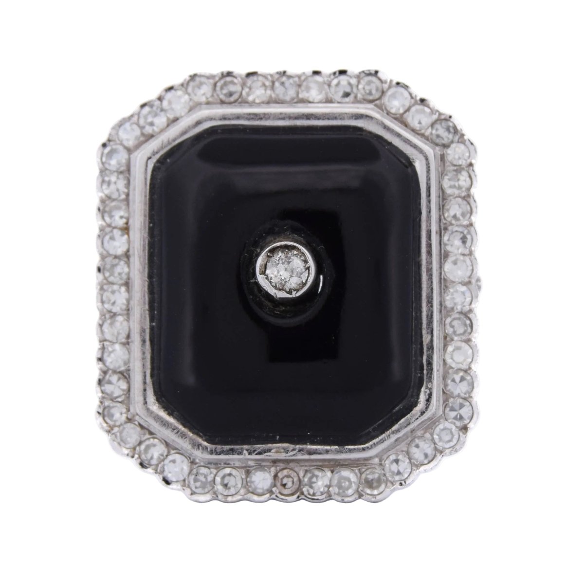 Bague Cocktail en or blanc, onyx et diamants - Castafiore