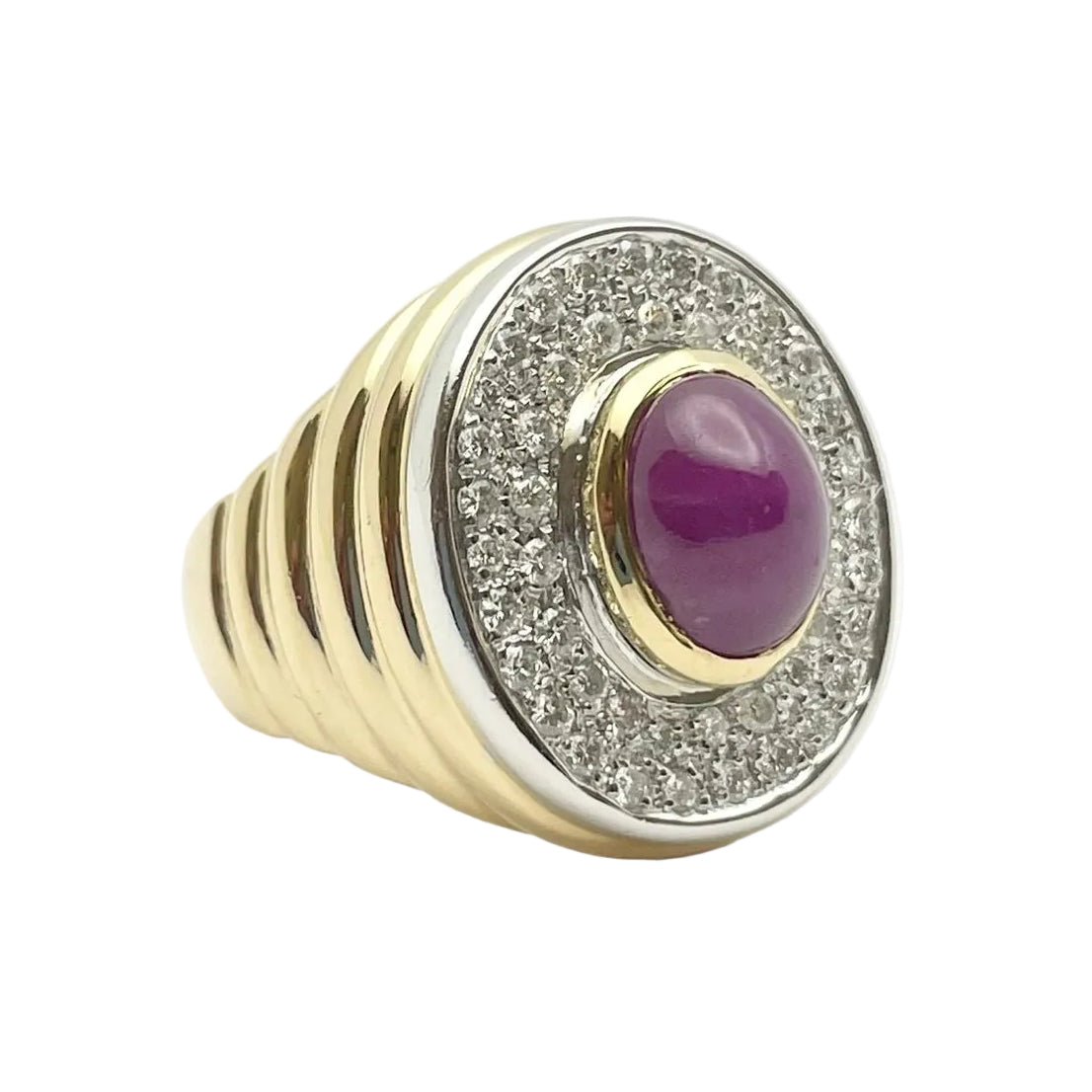 Bague Cocktail en or blanc, or jaune, rubis et diamants - Castafiore
