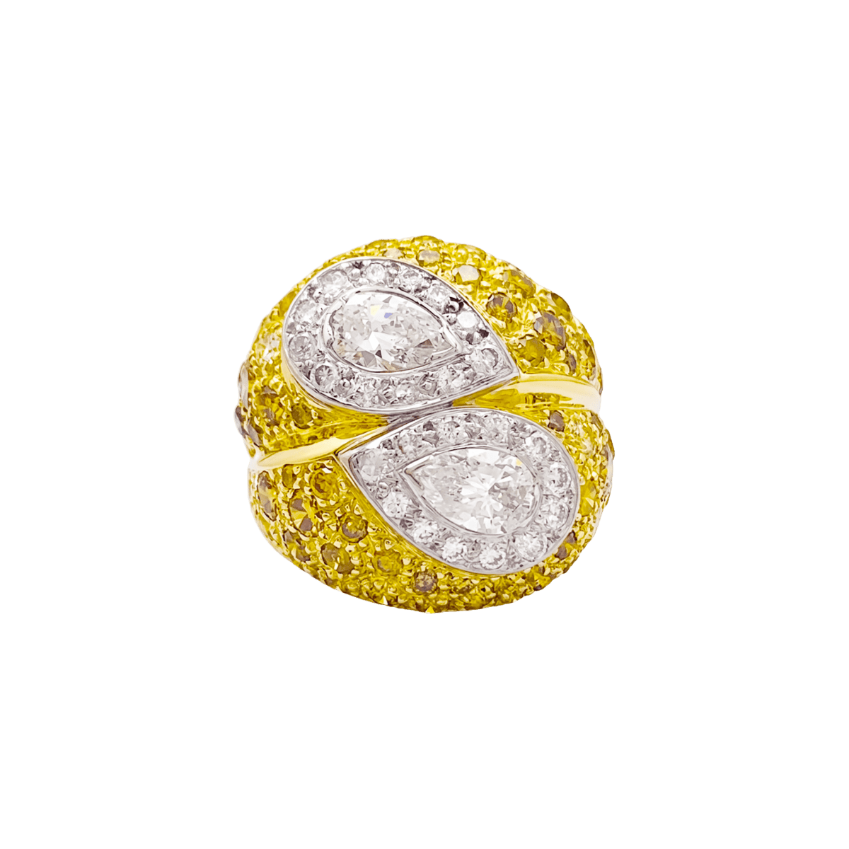 Bague Cocktail en or blanc, or jaune, saphirs et diamants - Castafiore