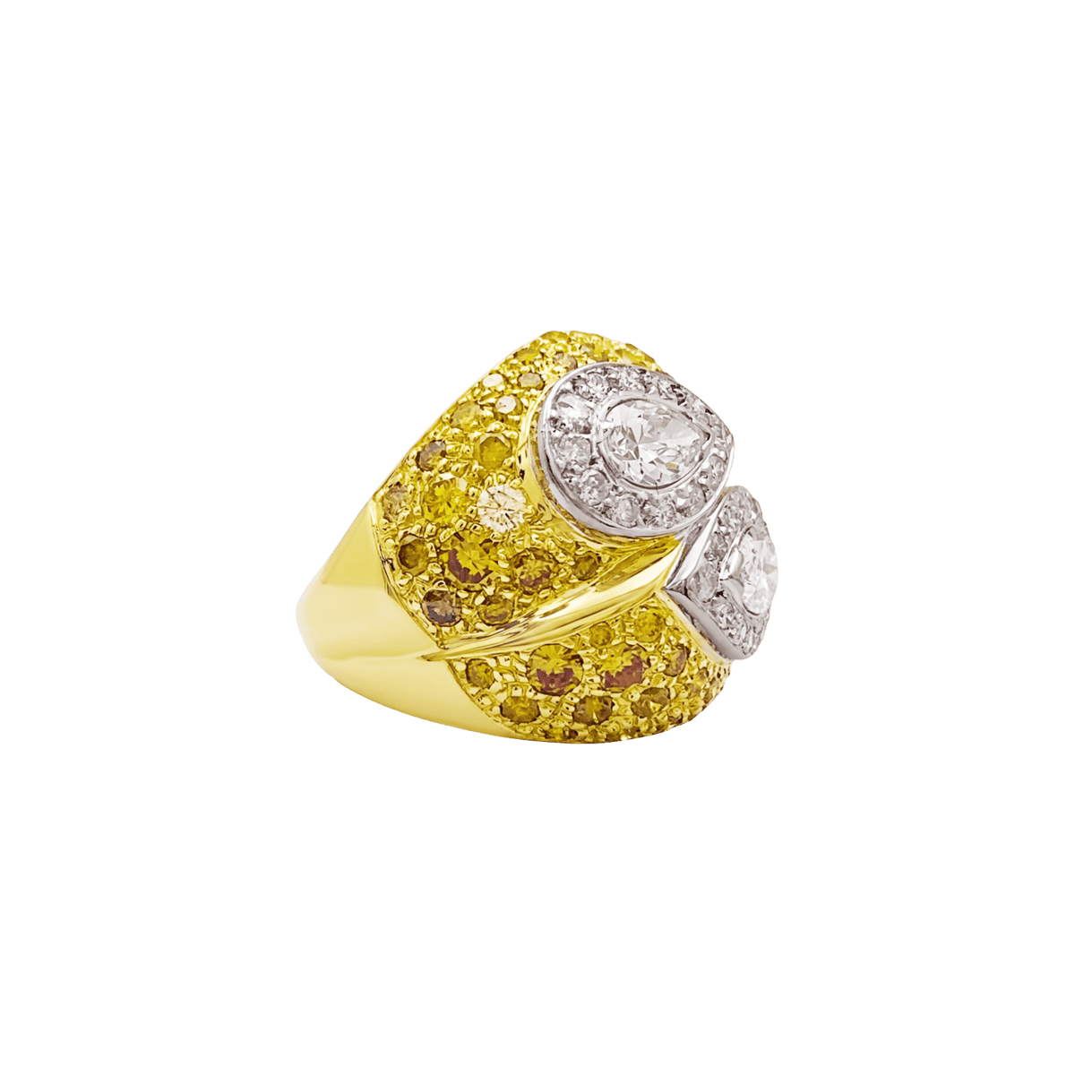 Bague Cocktail en or blanc, or jaune, saphirs et diamants - Castafiore