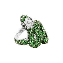Bague Cocktail en or blanc, or noir, grenats et diamants - Castafiore