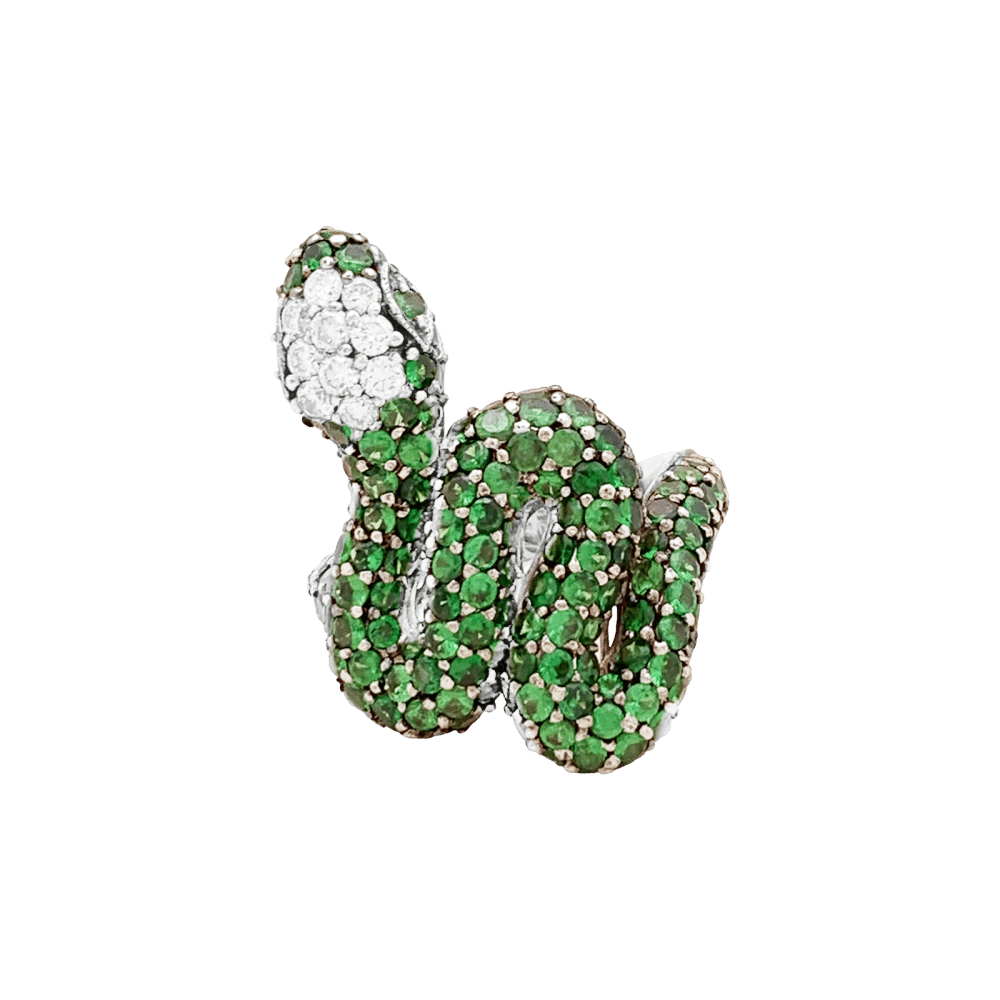Bague Cocktail en or blanc, or noir, grenats et diamants - Castafiore