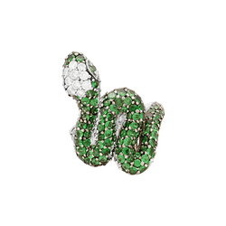 Bague Cocktail en or blanc, or noir, grenats et diamants - Castafiore