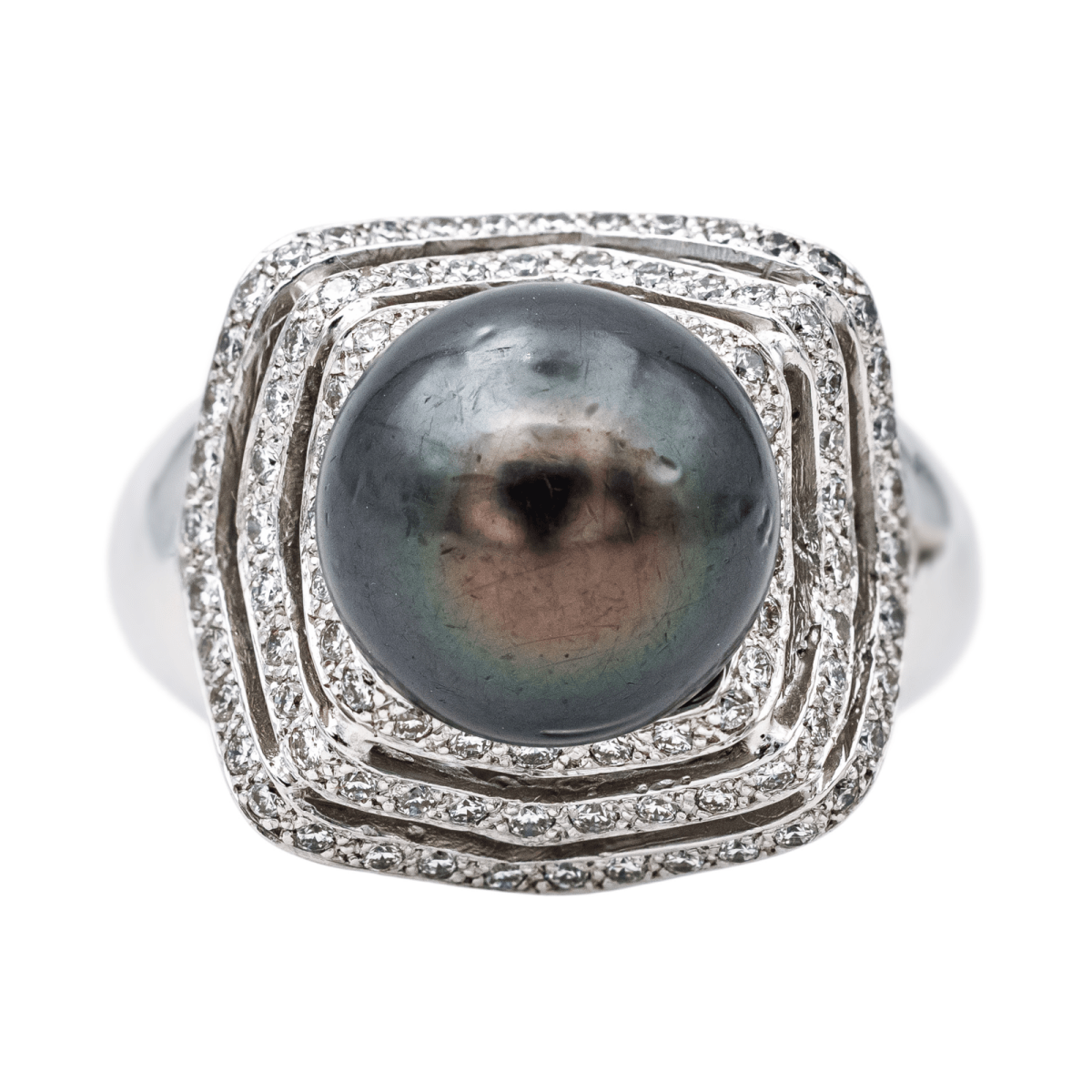 Bague Cocktail en or blanc, perle et diamants - Castafiore