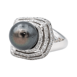 Bague Cocktail en or blanc, perle et diamants - Castafiore