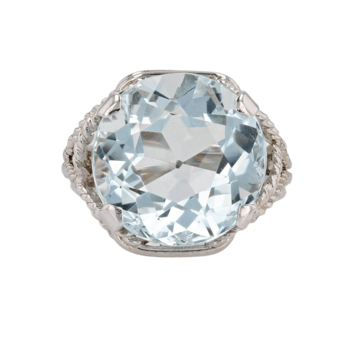 Bague Cocktail en or blanc, platine et aigue - marine - Castafiore