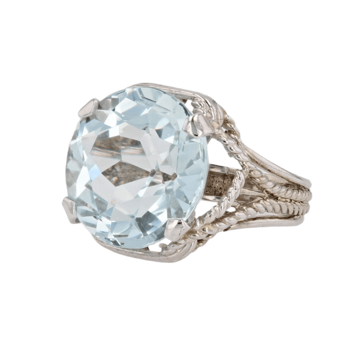 Bague Cocktail en or blanc, platine et aigue - marine - Castafiore