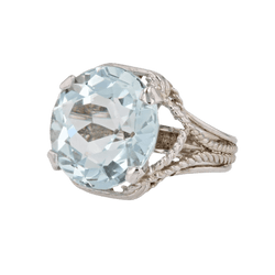 Bague Cocktail en or blanc, platine et aigue - marine - Castafiore