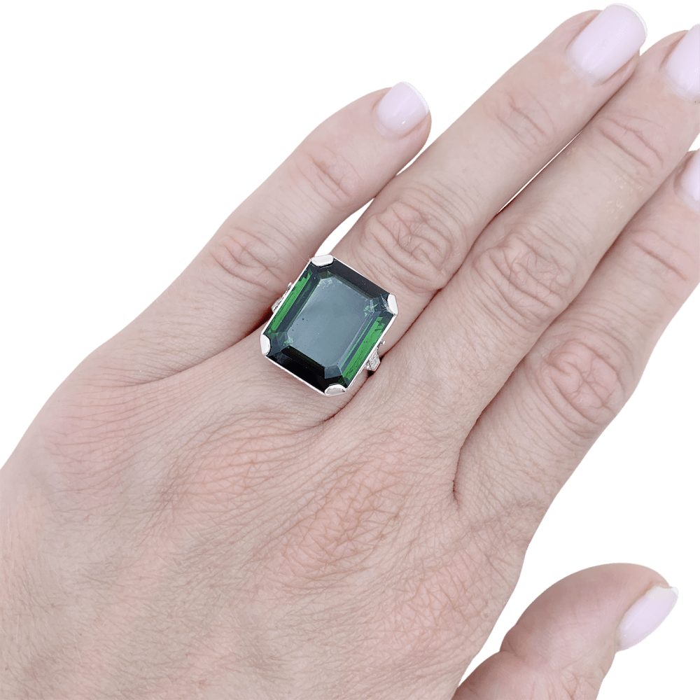 Bague Cocktail en or blanc, platine, tourmaline et diamants - Castafiore