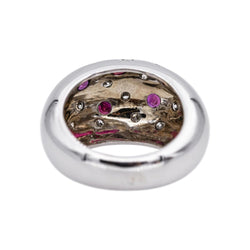 Bague Cocktail en or blanc, rubis et diamants - Castafiore