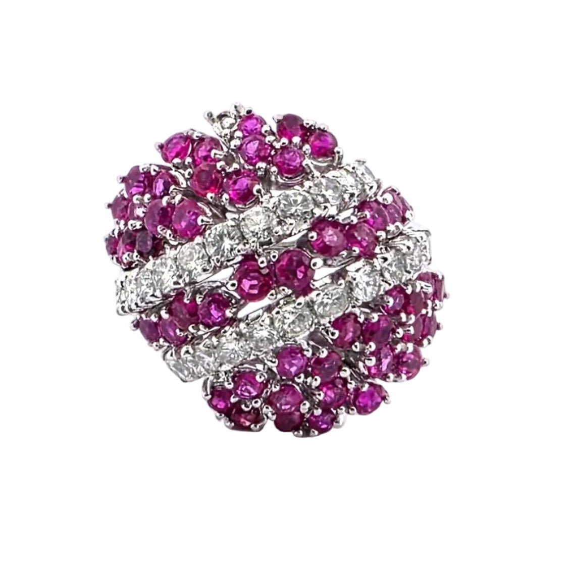 Bague Cocktail en or blanc, rubis et diamants - Castafiore