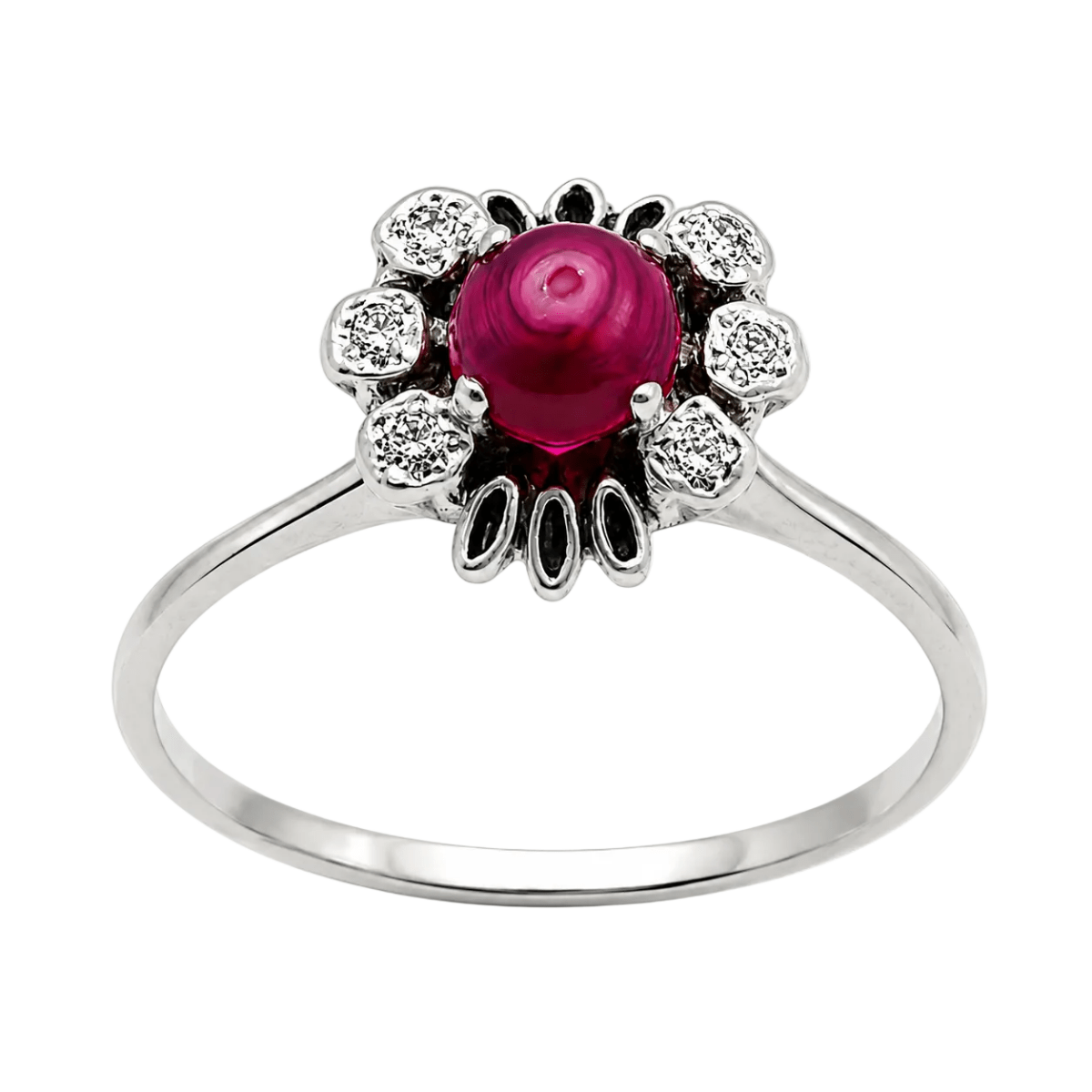 Bague Cocktail en or blanc, rubis et diamants - Castafiore