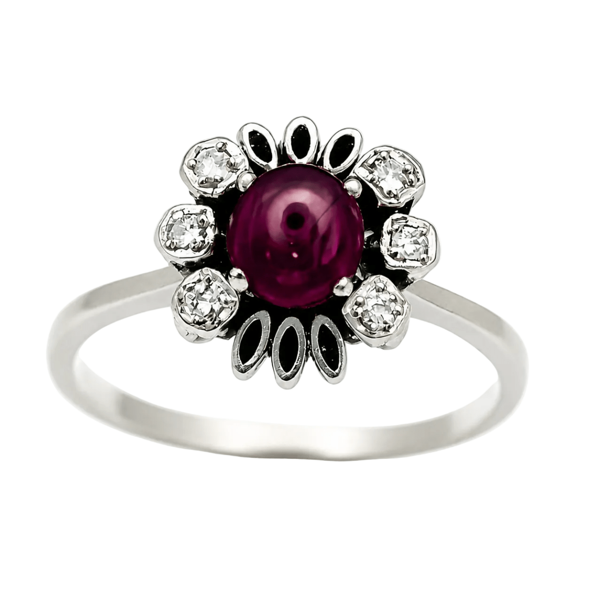 Bague Cocktail en or blanc, rubis et diamants