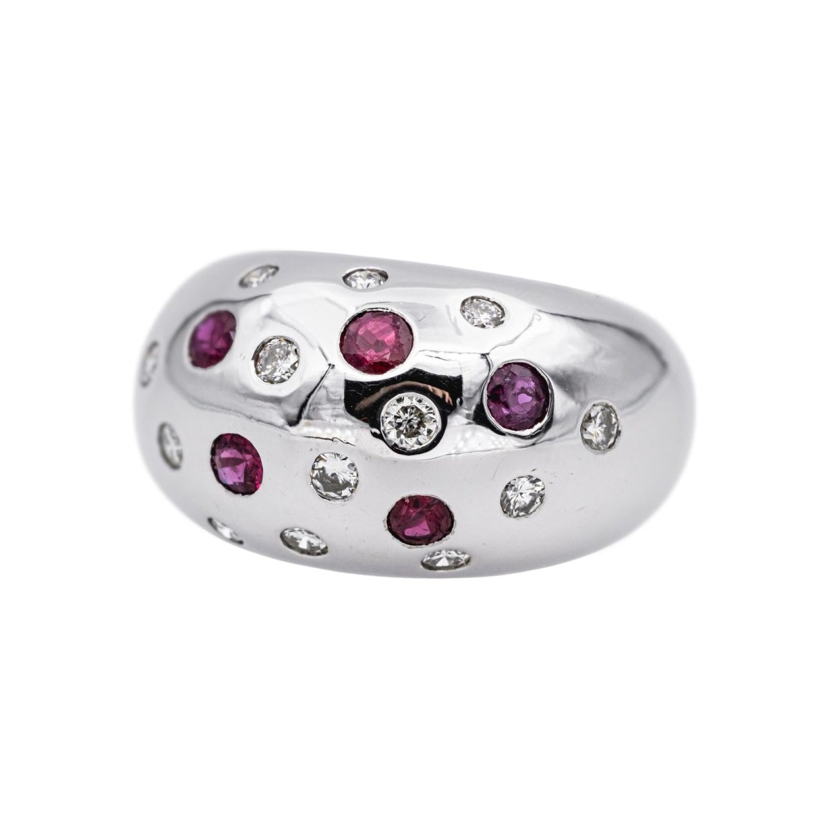 Bague Cocktail en or blanc, rubis et diamants - Castafiore