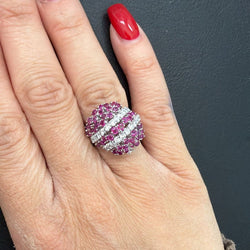 Bague Cocktail en or blanc, rubis et diamants - Castafiore