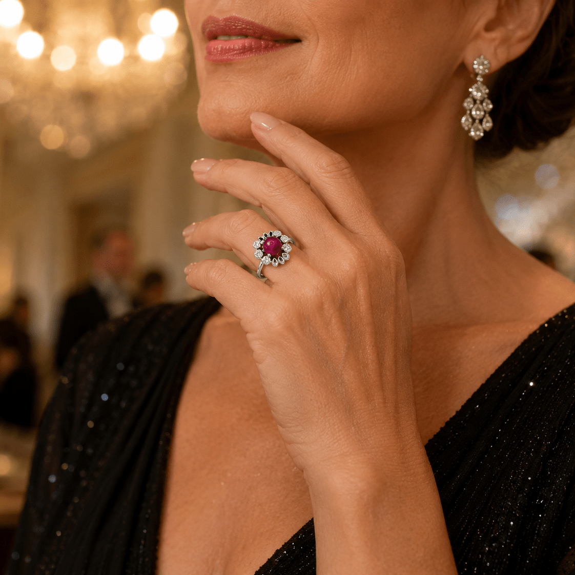 Bague Cocktail en or blanc, rubis et diamants - Castafiore