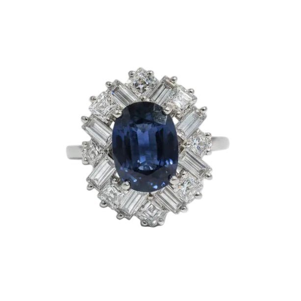 Bague Cocktail en or blanc, saphir et diamants - Castafiore