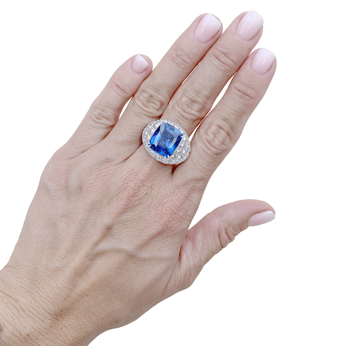 Bague Cocktail en or blanc, saphir et diamants - Castafiore