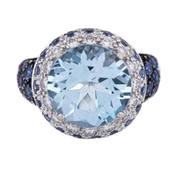 Bague Cocktail en or blanc, topaze, saphirs et diamants - Castafiore
