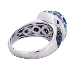 Bague Cocktail en or blanc, topaze, saphirs et diamants - Castafiore