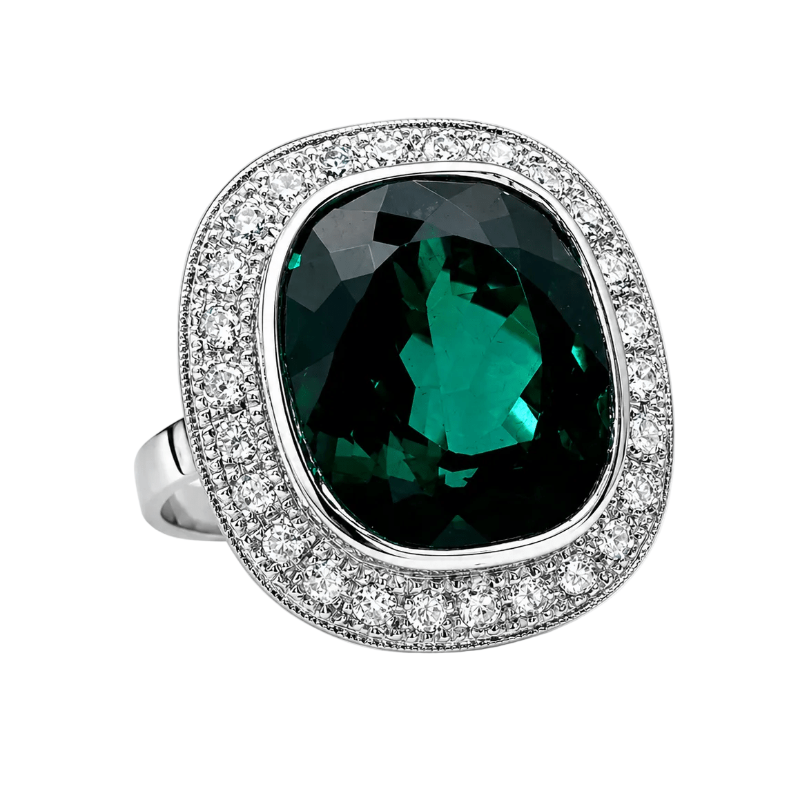 Bague Cocktail en or blanc, tourmaline et diamants - Castafiore