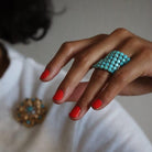 Bague Cocktail en or blanc, turquoise et diamant - Castafiore