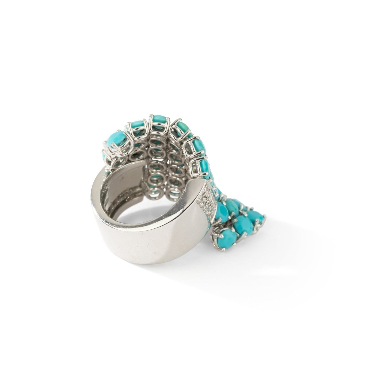 Bague Cocktail en or blanc, turquoise et diamant - Castafiore