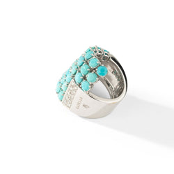 Bague Cocktail en or blanc, turquoise et diamant