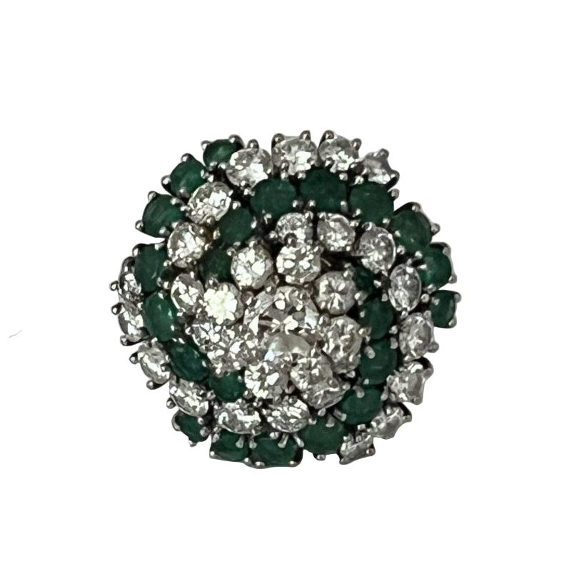 Bague Cocktail en or gris émeraudes et diamants - Castafiore