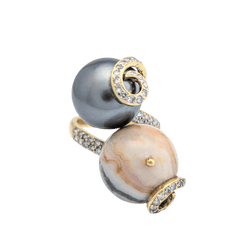 Bague Cocktail en or jaune, agate et perle - Castafiore