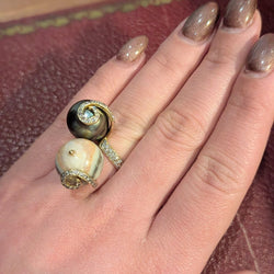 Bague Cocktail en or jaune, agate et perle - Castafiore