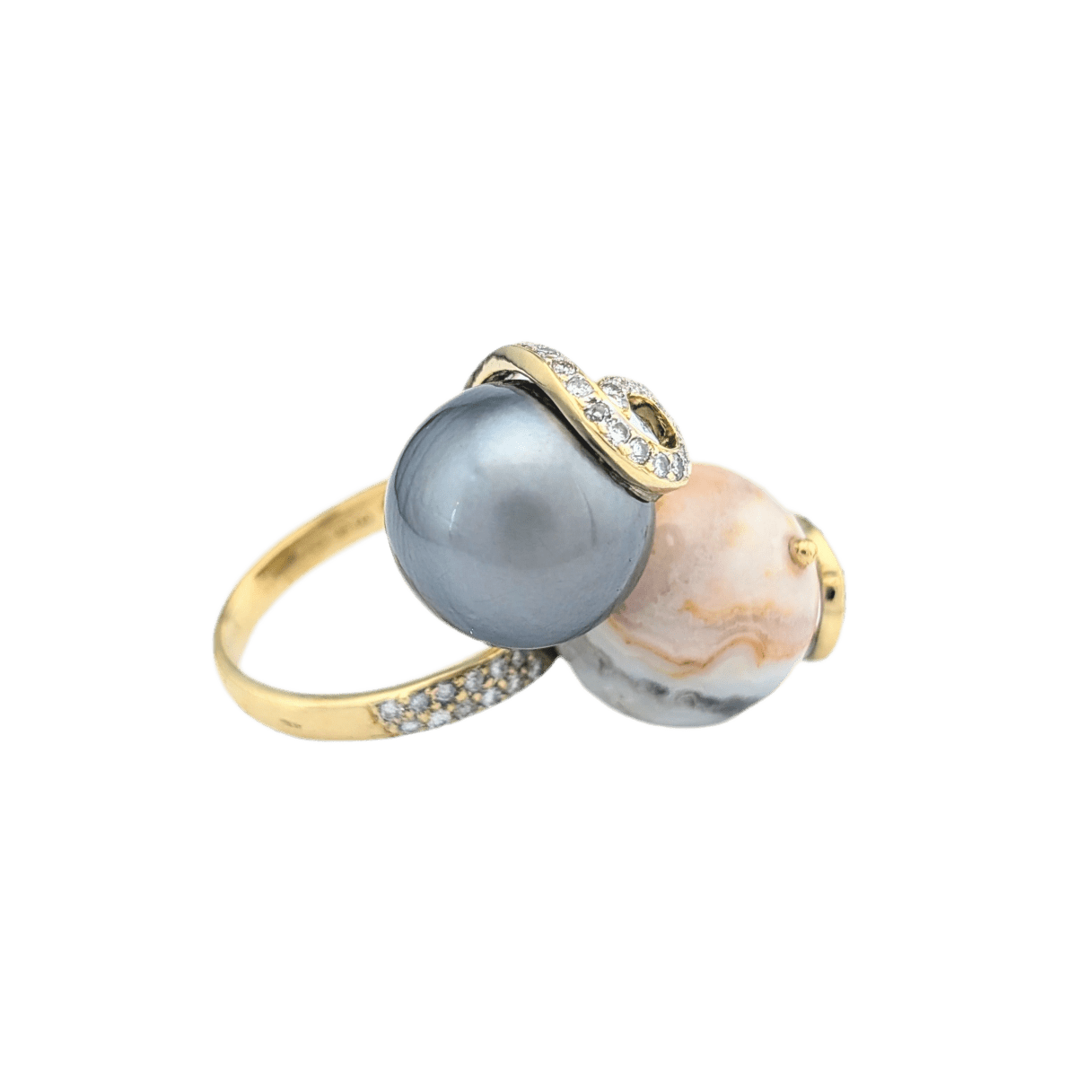 Bague Cocktail en or jaune, agate et perle - Castafiore