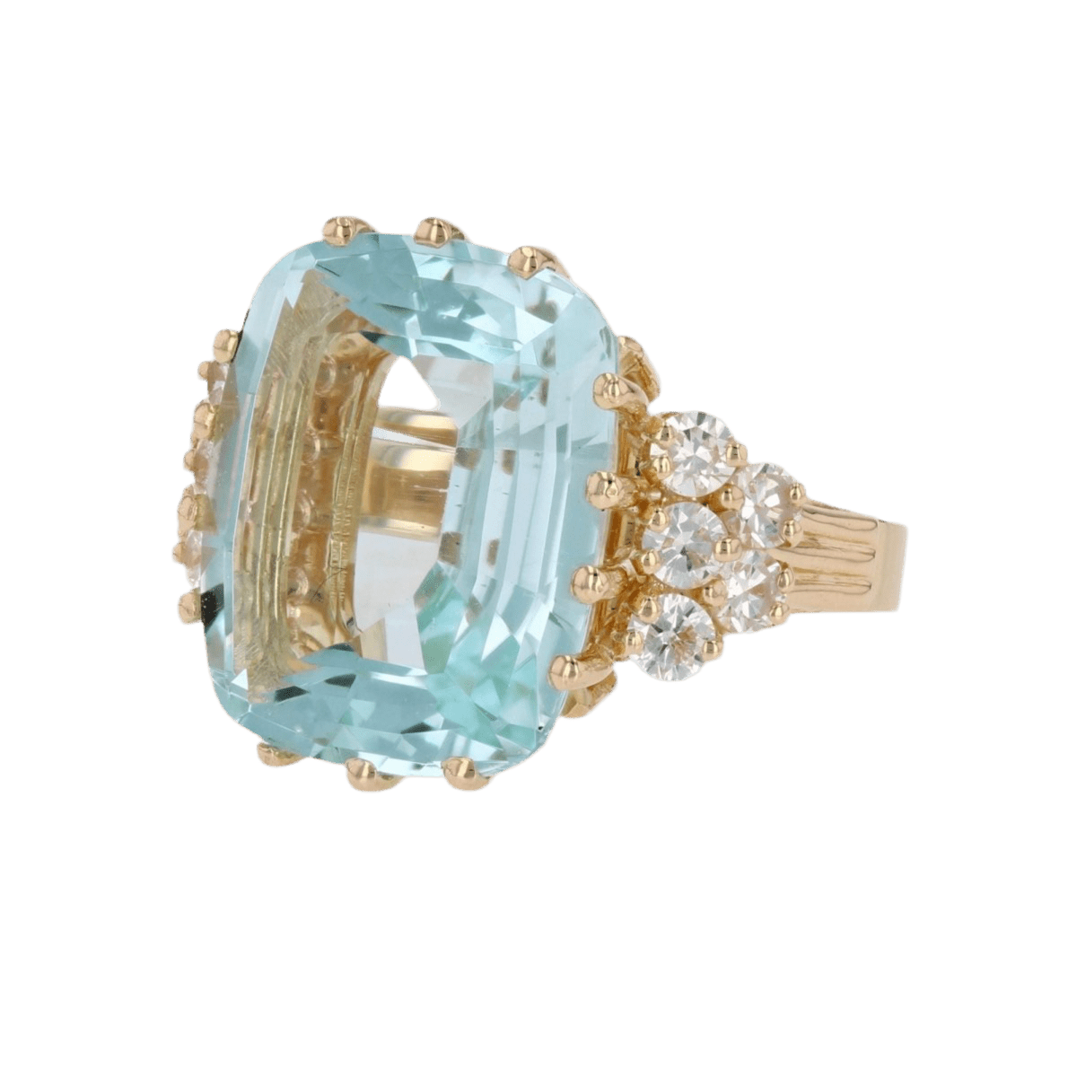 Bague Cocktail en or jaune, aigue - marine et diamants - Castafiore