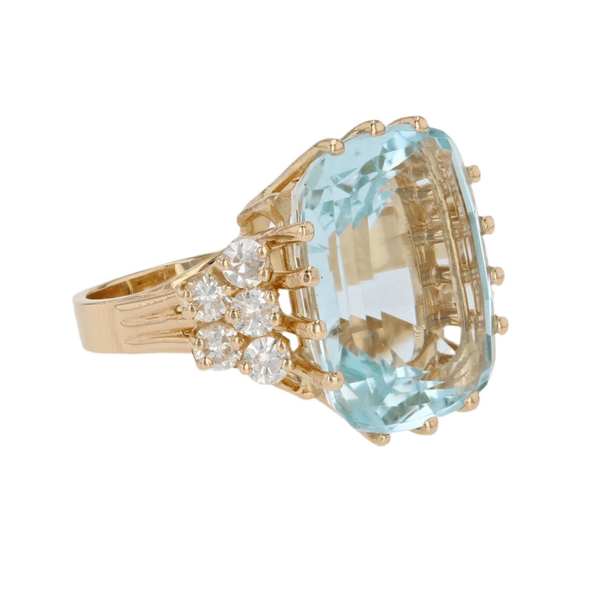 Bague Cocktail en or jaune, aigue - marine et diamants - Castafiore