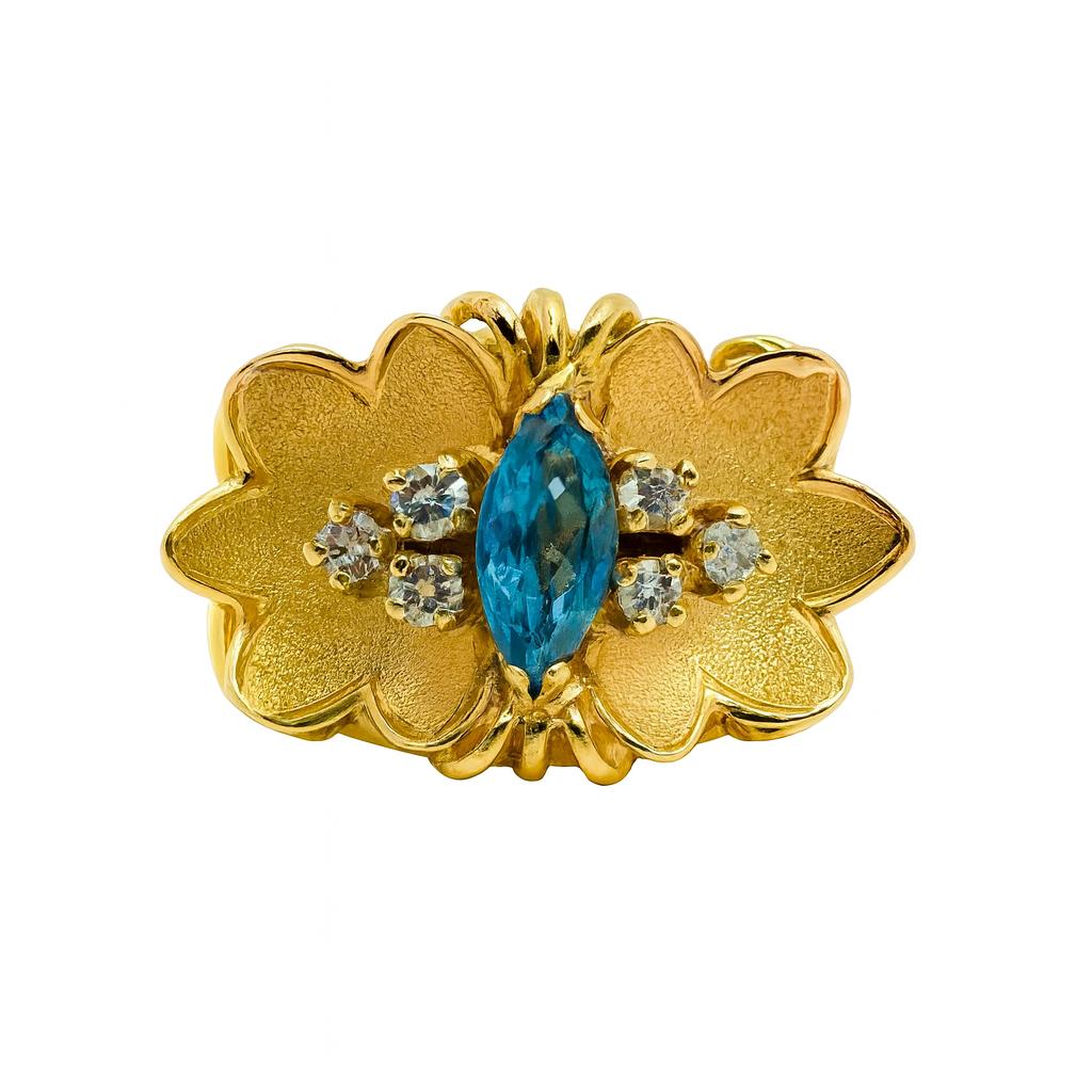 Bague Cocktail en or jaune, aigue - marine et diamants - Castafiore