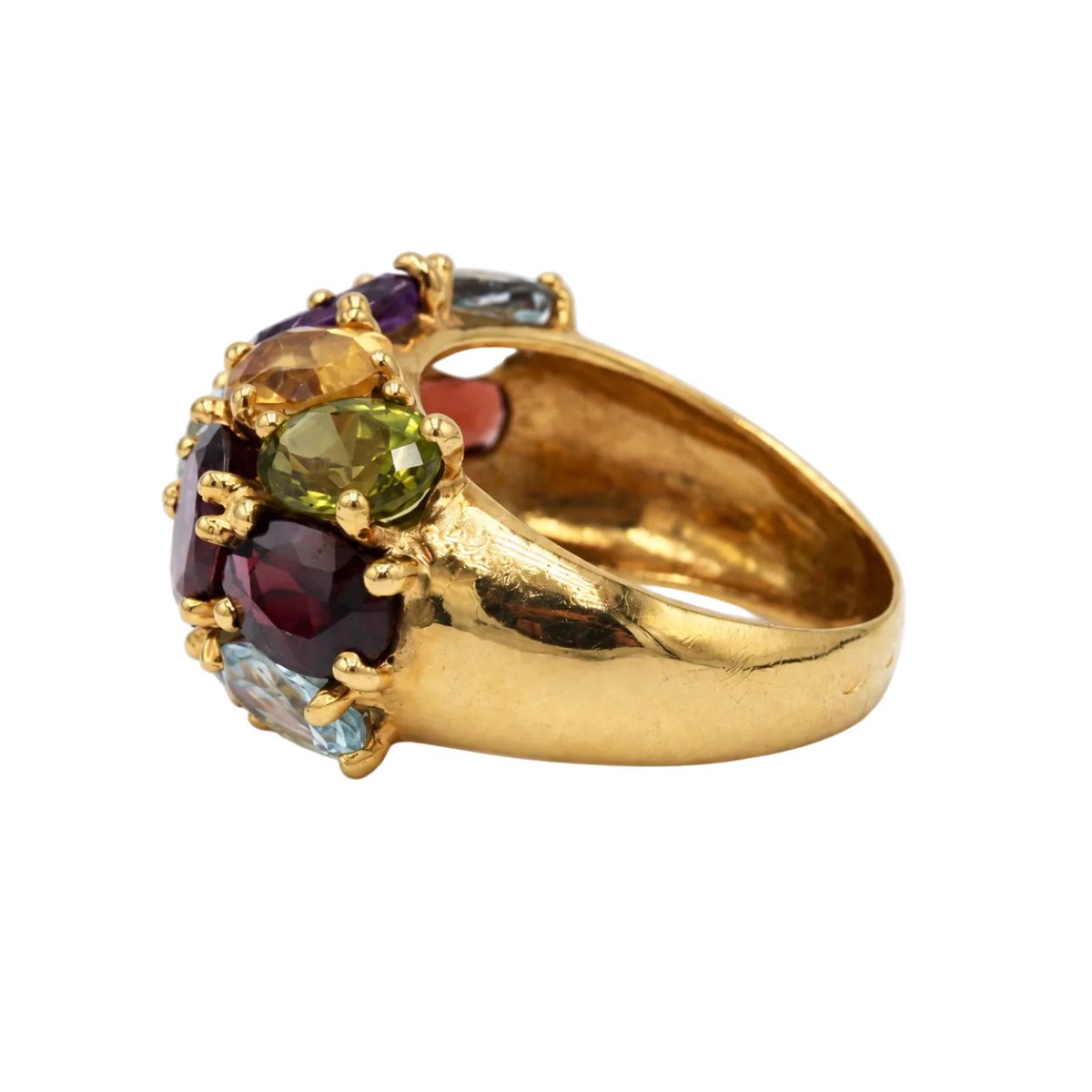 Bague Cocktail en or jaune, aigue-marine, grenats, améthystes, péridots, topazes et citrines - Castafiore