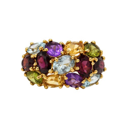 Bague Cocktail en or jaune, aigue-marine, grenats, améthystes, péridots, topazes et citrines - Castafiore
