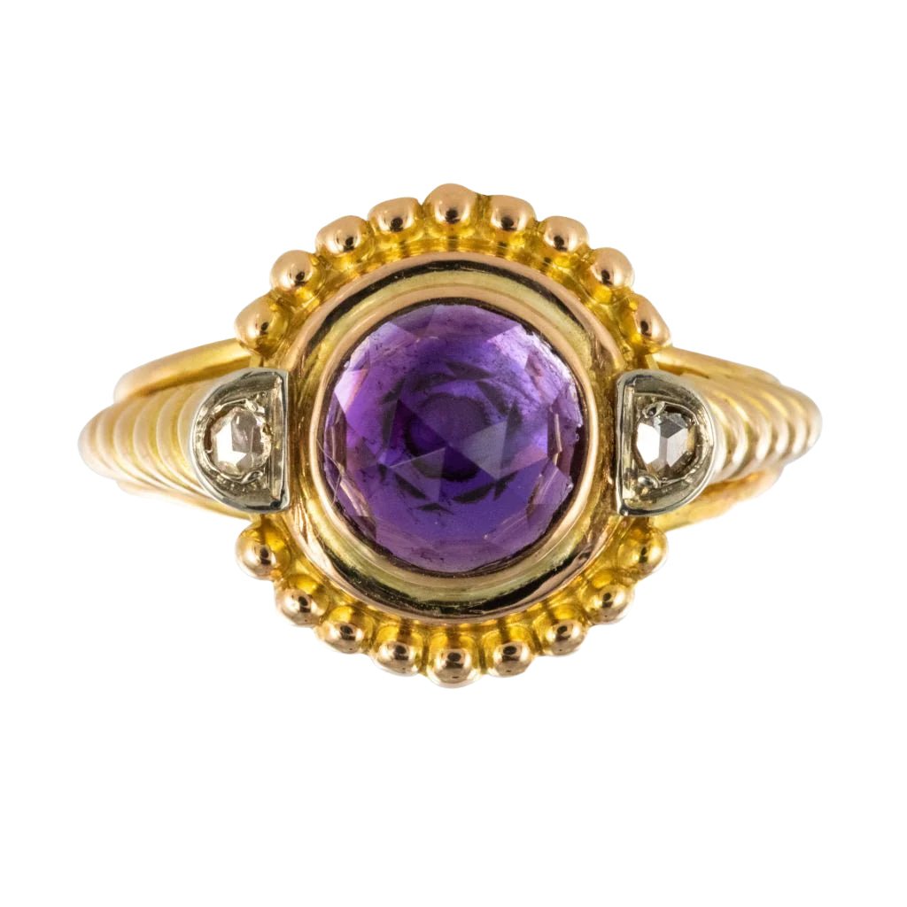 Bague Cocktail en or jaune, améthyste et diamants - Castafiore