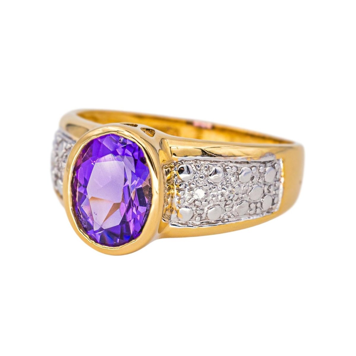 Bague Cocktail en or jaune, améthyste, et diamants - Castafiore