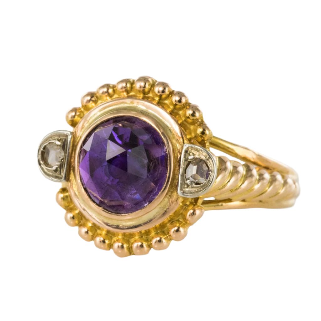 Bague Cocktail en or jaune, améthyste et diamants - Castafiore