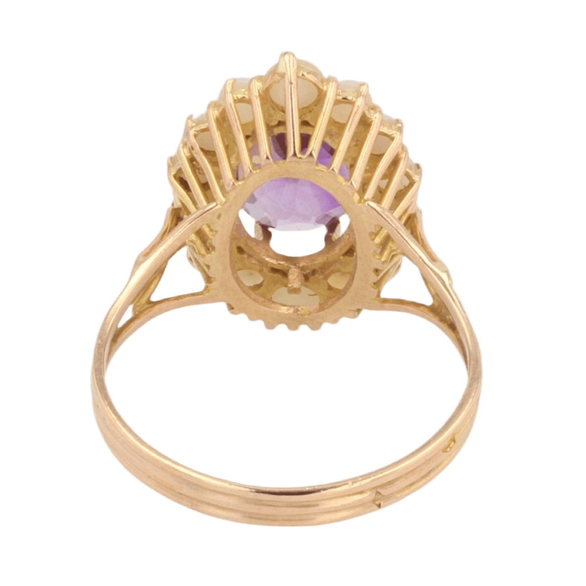 Bague Cocktail en or jaune, améthyste et perles - Castafiore