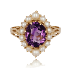 Bague Cocktail en or jaune, améthyste et perles - Castafiore
